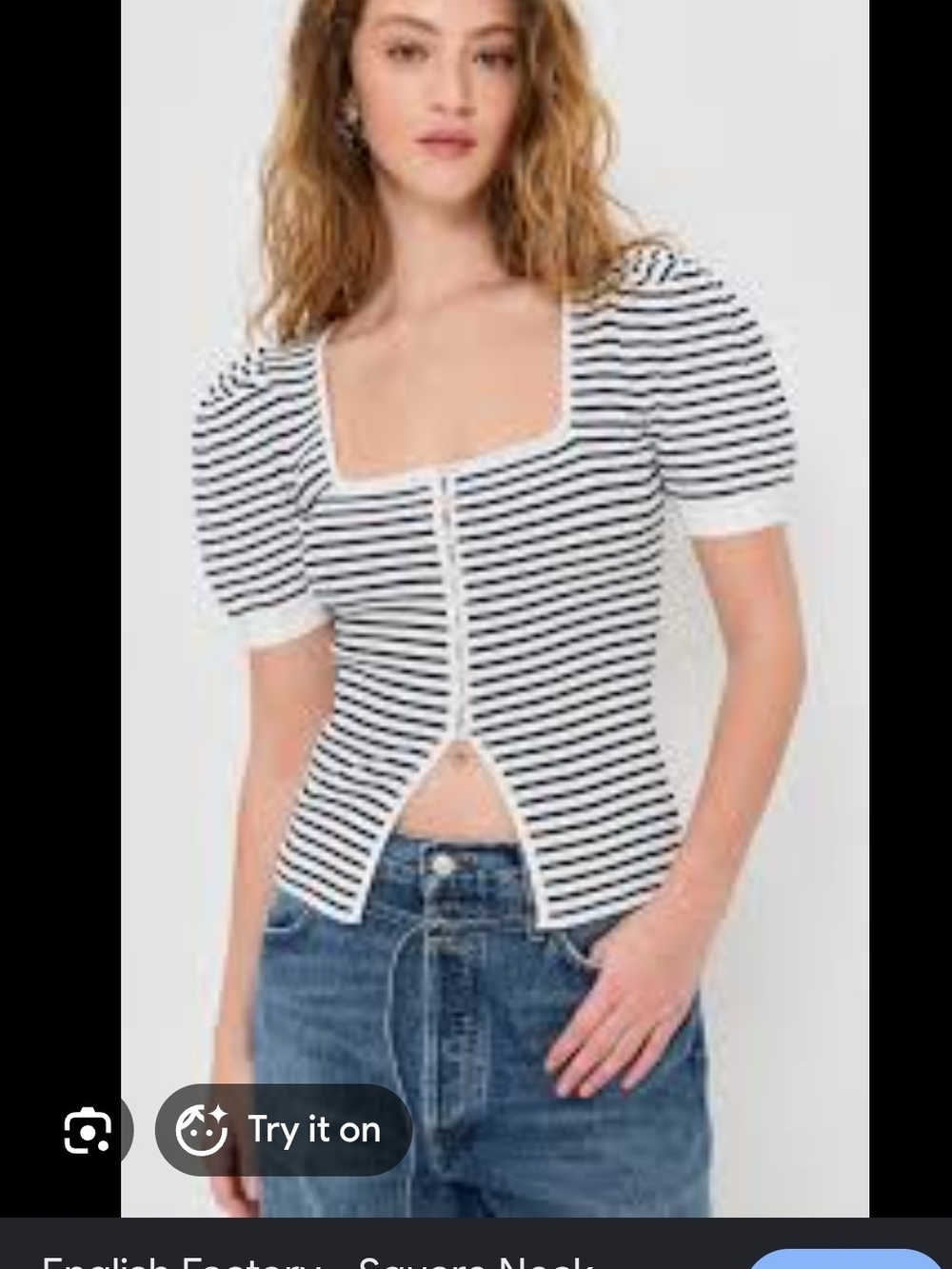 English Factory Black & White Striped Square-Neck Puff Sleeve Top